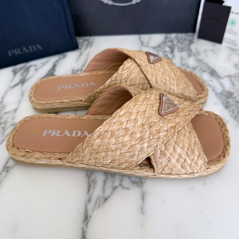 Prada Mens Woven Raffia Strap Slide Sandals Tan UK 7, 2X3142 - Picture 5 of 13